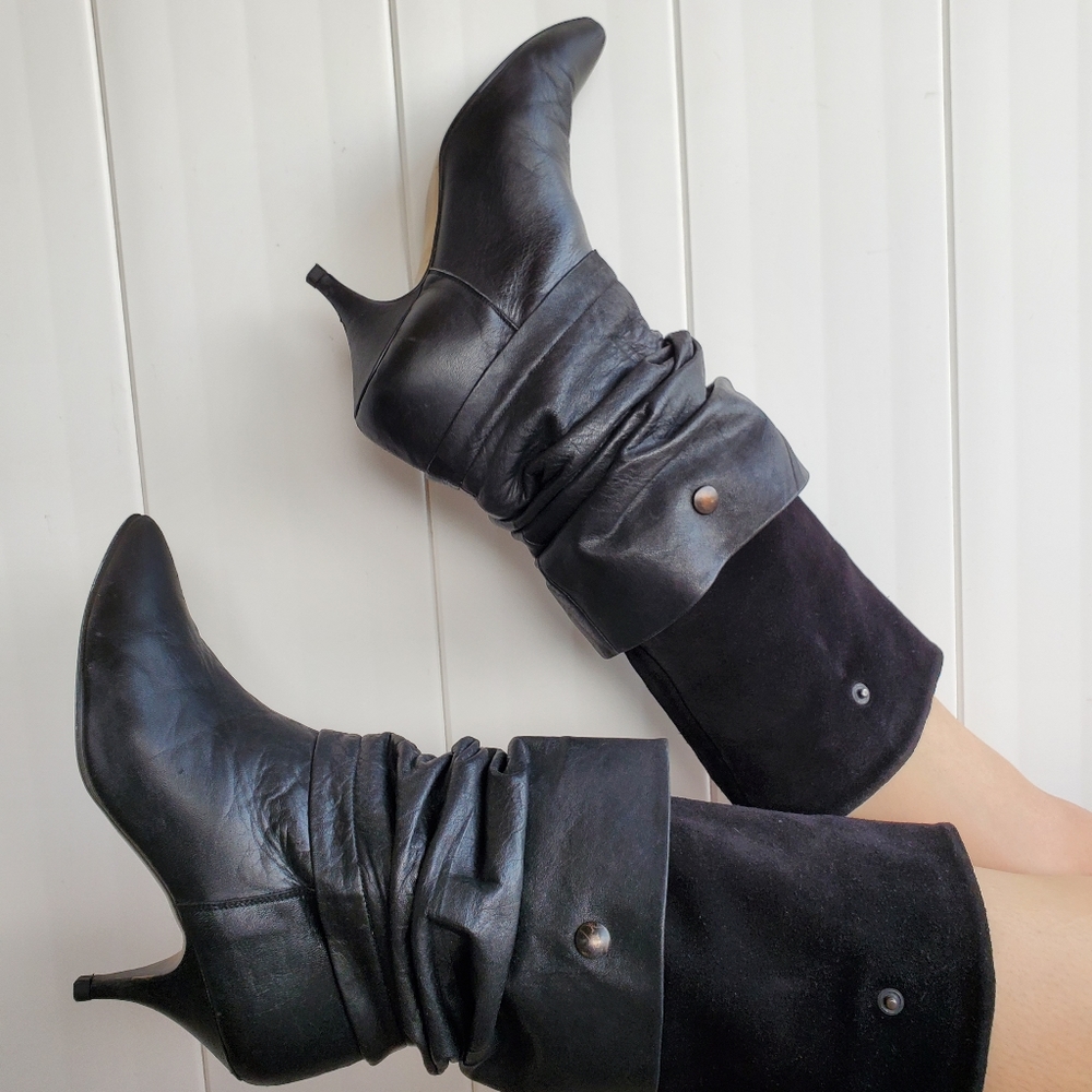 Vintage 1980s Boots,Kitten heels, Leather & Suede